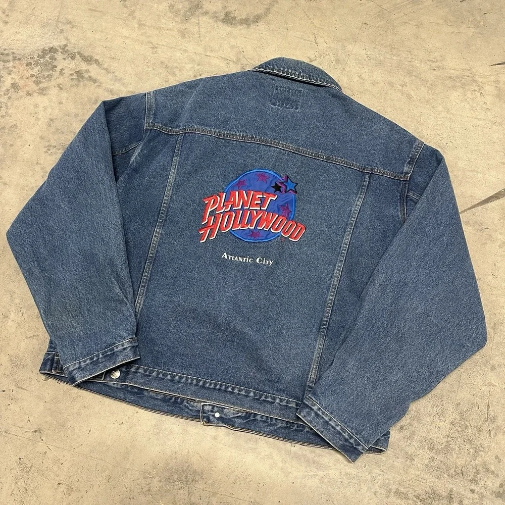 Vintage 1991 Planet Hollywood Atlantic City Jean‎ Jacket XL